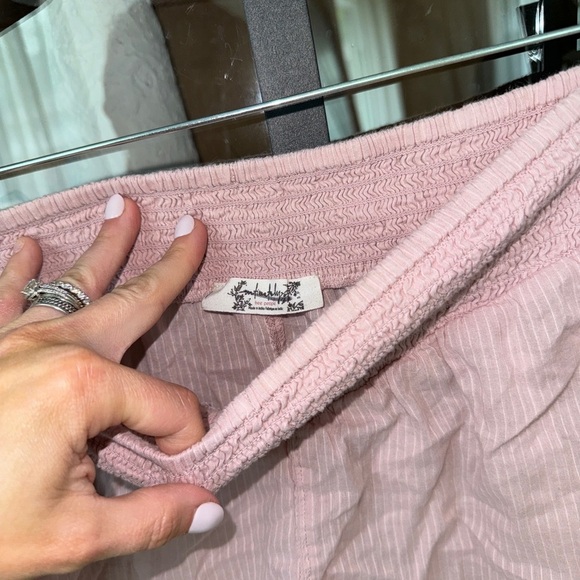 Intimately Free People blush pink shorts lounge pajamas smocked striped mini - Picture 4 of 9